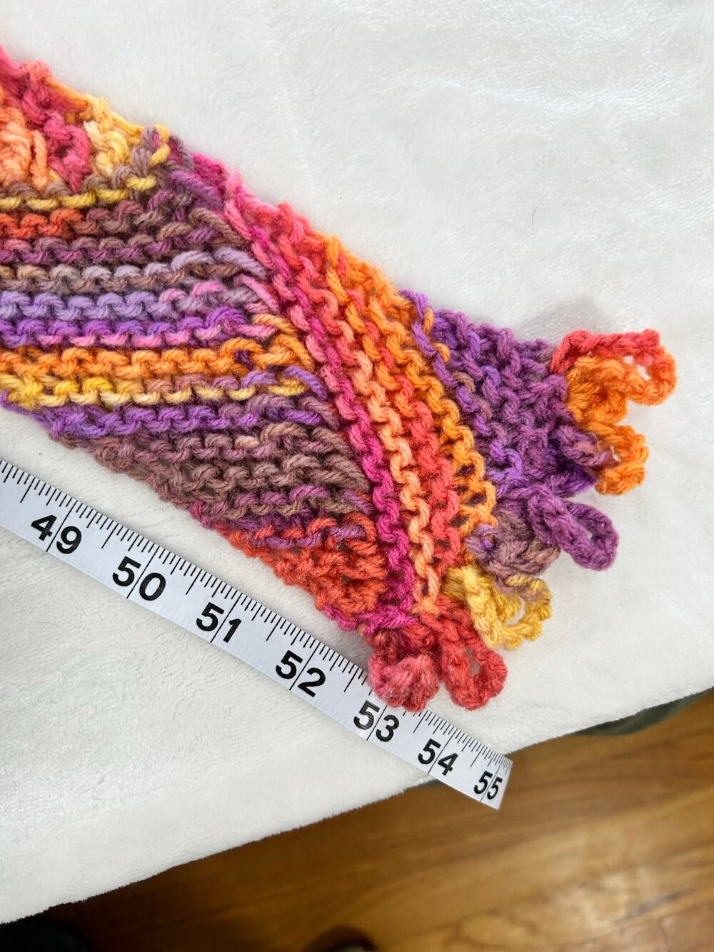 Hand Made Cozy Boho Crochet Scarf with Vibrant Colors 54 inches Long Women's XC.